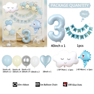 48vnt Mėlyna pirmojo gimtadienio puošmena Berniukas Kūdikis 1–9-ojo gimtadienio vestuvių vakarėliui reikmenys Balionai Dušas Renginys Šventinis namų sodas