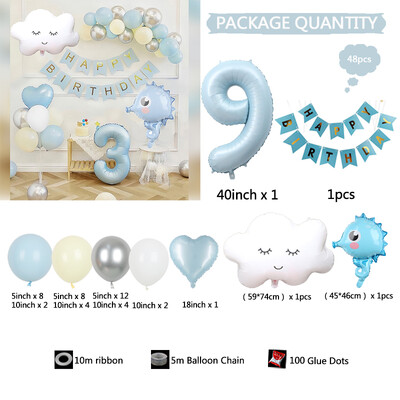 48vnt Mėlyna pirmojo gimtadienio puošmena Berniukas Kūdikis 1–9-ojo gimtadienio vestuvių vakarėliui reikmenys Balionai Dušas Renginys Šventinis namų sodas