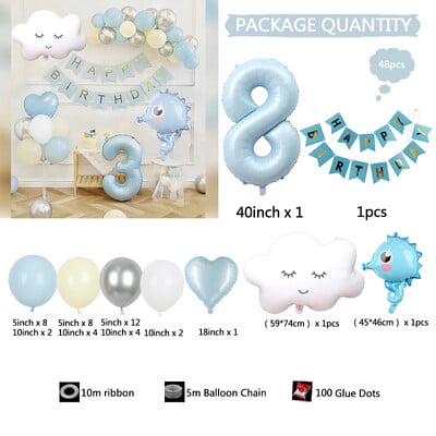 48vnt Mėlyna pirmojo gimtadienio puošmena Berniukas Kūdikis 1–9-ojo gimtadienio vestuvių vakarėliui reikmenys Balionai Dušas Renginys Šventinis namų sodas