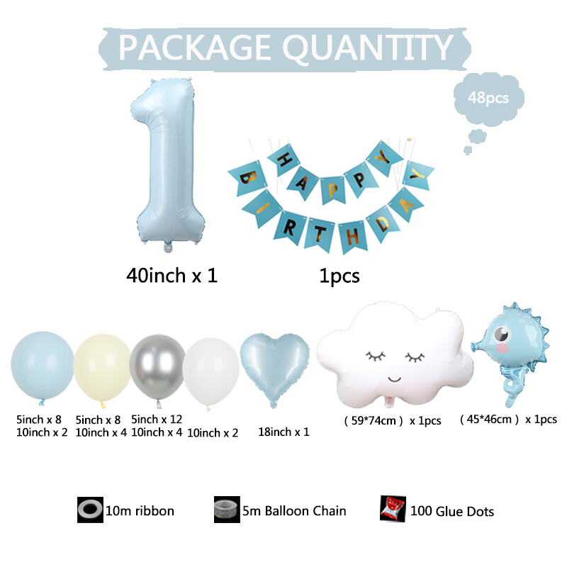 48vnt Mėlyna pirmojo gimtadienio puošmena Berniukas Kūdikis 1–9-ojo gimtadienio vestuvių vakarėliui reikmenys Balionai Dušas Renginys Šventinis namų sodas