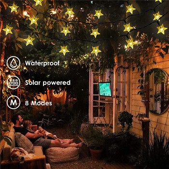 Solar Star String Lights 100LED 8 Modes Outdoors Twinkle Fairy Lights Αδιάβροχα Star Twinkle Lights for Lawn Gardens Patio