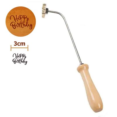 Kalup za brendiranje torte Sretan rođendan Metalni željezni pečat 3 cm Mjedena reljefna glava pečata s drvenom ručkom Pekarski kuhinjski alati za pečenje