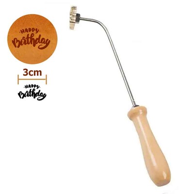 Kalup za brendiranje torte Sretan rođendan Metalni željezni pečat 3 cm Mjedena reljefna glava pečata s drvenom ručkom Pekarski kuhinjski alati za pečenje