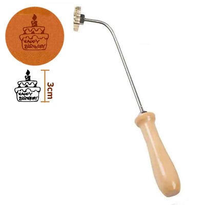 Kalup za brendiranje torte Sretan rođendan Metalni željezni pečat 3 cm Mjedena reljefna glava pečata s drvenom ručkom Pekarski kuhinjski alati za pečenje