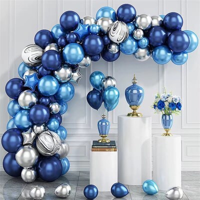 Metāliski zili baloni, vītnes komplekts Sudraba ahāts, melns balons arka dzimšanas dienas ballītes dekorēšana bērnu dzimšanas dienas kāzu balons