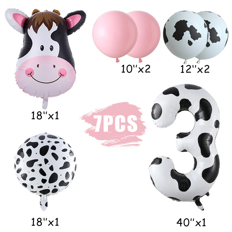 7 ks balónov na narodeniny s farmárskou ružovou, modrou kravou, zvieracou témou, 40 palcov, potlačou kravy, číslom 1-9, kovbojskou kovbojskou párty, guľôčky na detskú oslavu...
