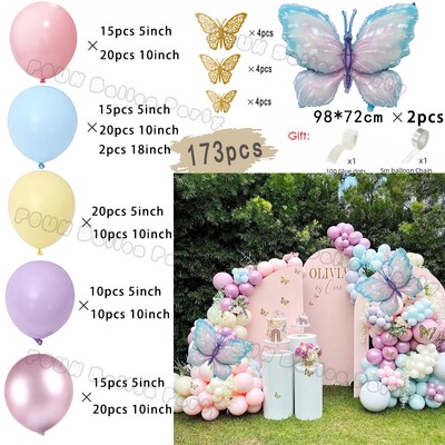 Macaron Balloon Garland Arch Kit Esküvői Születésnapi Party Dekoráció Gradiens Pillangó Balonok Szivárvány Ballon Babazuhany Dekor