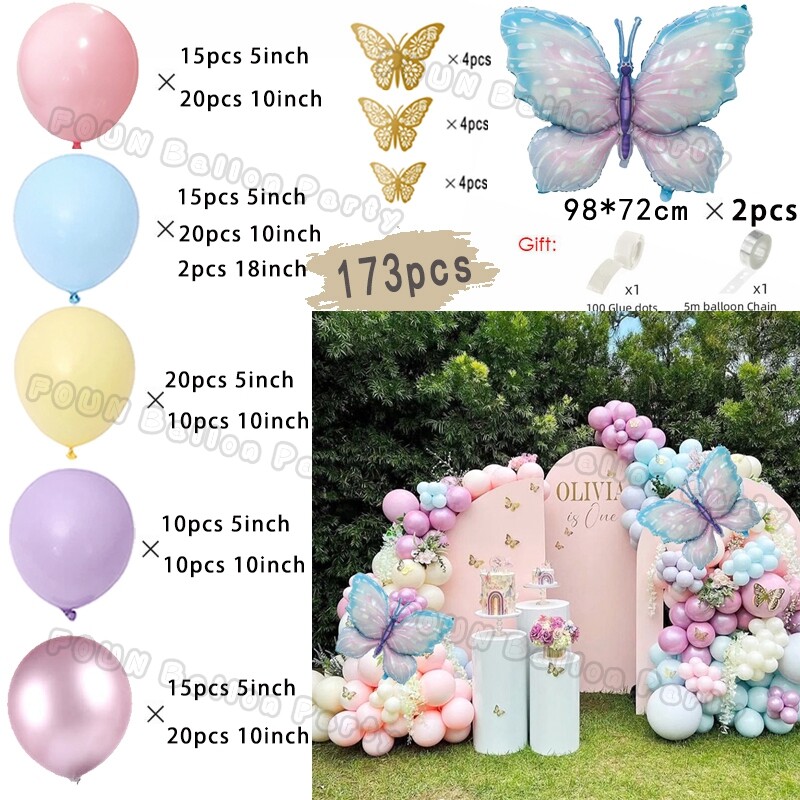 Macaron Balloon Garland Arch Kit Esküvői Születésnapi Party Dekoráció Gradiens Pillangó Balonok Szivárvány Ballon Babazuhany Dekor
