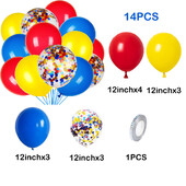 Červené, žlté, modré balóny, konfety, sada balónov, karneval, cirkus, párty dekorácia, hra, cirkus, dekorácia na prvé narodeniny, héliové vzduchové gule