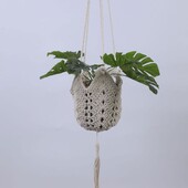 Umeraș pentru plante de in, maro/alb, frânghie de bumbac de 40 de inci, coș suspendat pentru casă, plasă de ghivece de grădină țesute acasă