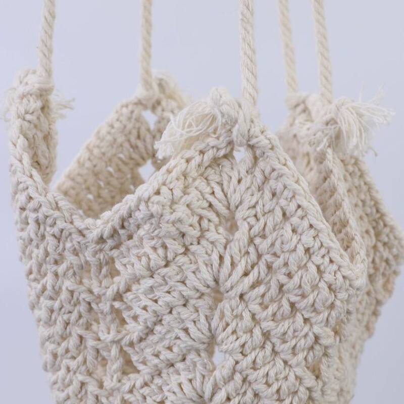 Umeraș pentru plante de in, maro/alb, frânghie de bumbac de 40 de inci, coș suspendat pentru casă, plasă de ghivece de grădină țesute acasă