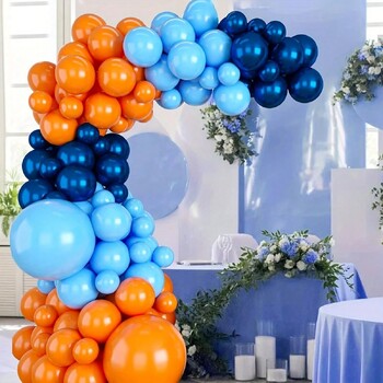 94 τεμ. Blue Balloon Flower Arch Kit, Navy Blue and Orange Balloon Arch Kit, Party balloon Στολισμός Γάμου Δώρο