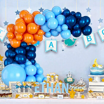 94 τεμ. Blue Balloon Flower Arch Kit, Navy Blue and Orange Balloon Arch Kit, Party balloon Στολισμός Γάμου Δώρο