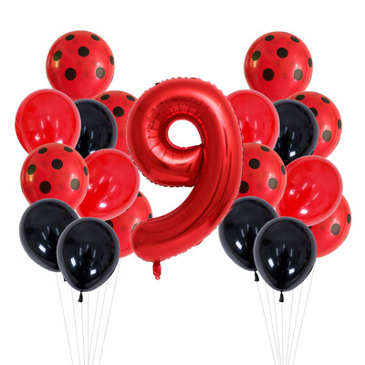 20 de bucăți 12 inchi, puncte roșii și negre, baloane pentru gărgăriță, decorațiuni pentru petrecerea de naștere, pentru baby shower, 32 inchi, cu număr roșu