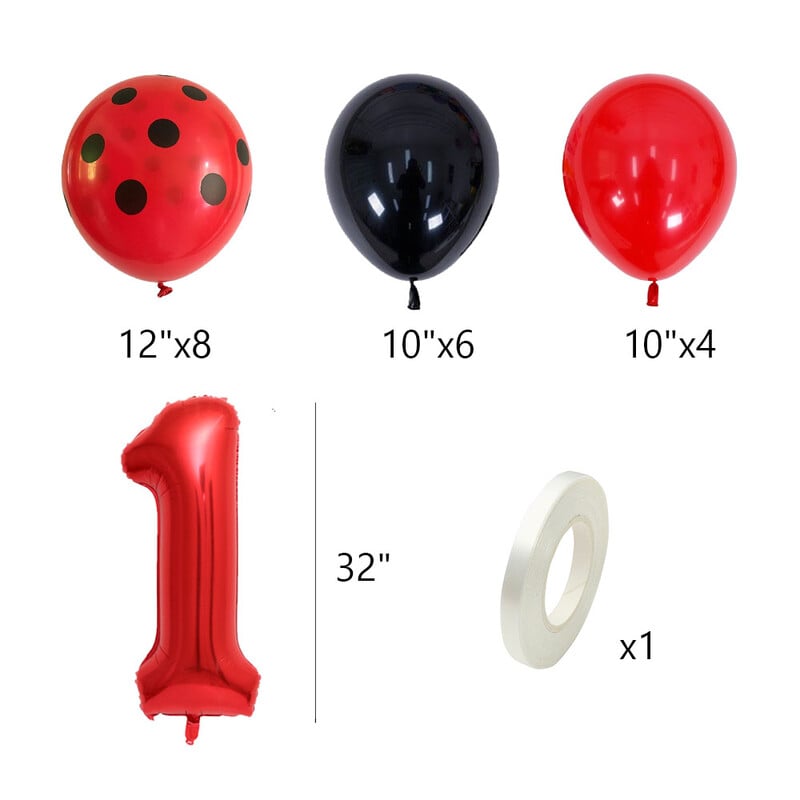 20 de bucăți 12 inchi, puncte roșii și negre, baloane pentru gărgăriță, decorațiuni pentru petrecerea de naștere, pentru baby shower, 32 inchi, cu număr roșu