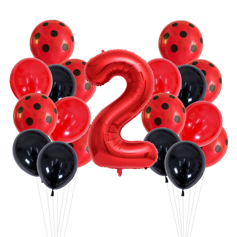 20 de bucăți 12 inchi, puncte roșii și negre, baloane pentru gărgăriță, decorațiuni pentru petrecerea de naștere, pentru baby shower, 32 inchi, cu număr roșu