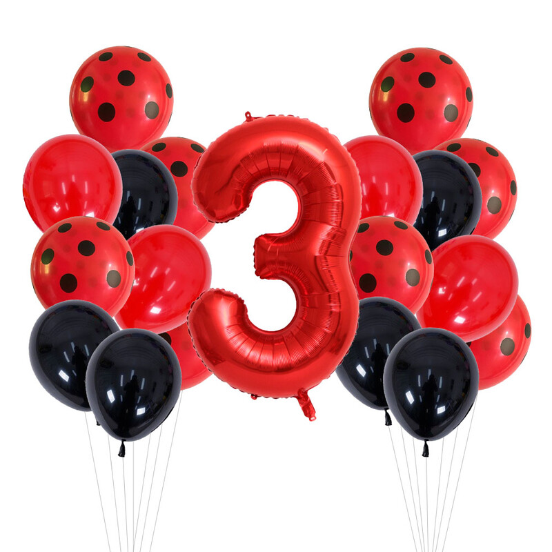 20 de bucăți 12 inchi, puncte roșii și negre, baloane pentru gărgăriță, decorațiuni pentru petrecerea de naștere, pentru baby shower, 32 inchi, cu număr roșu