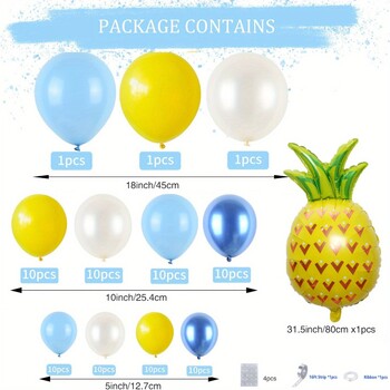 90 ΤΕΜ. Tropical Pineapple Balloon Arch Kit Κίτρινα μπλε και λευκά μπαλόνια Μπάλες γενεθλίων Καλοκαιρινές γιορτές και εκδηλώσεις για μοναχικά