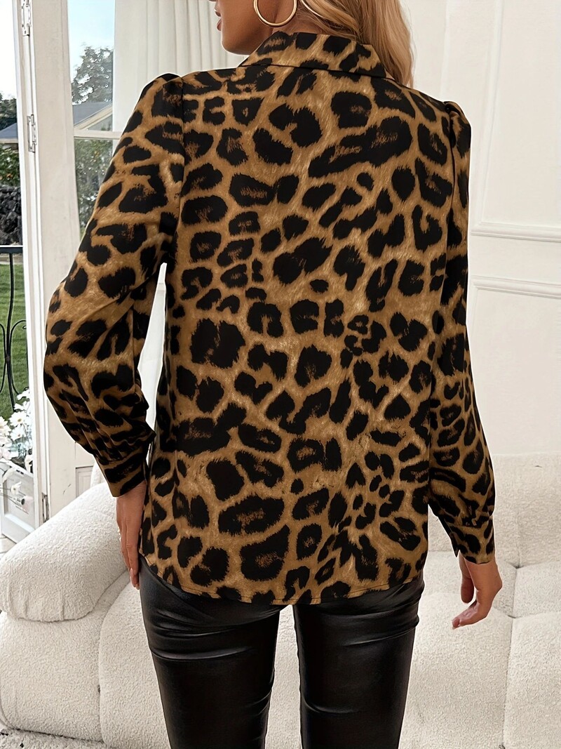 Európai és amerikai új külkereskedelmi női divatos leopárdmintás ing, lezser hosszú ujjú kardigán, gombos ingfelső női