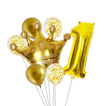 Σετ μπαλόνια 7 τμχ Gold Crown Number 1 2 3 4 5 6 7 8 9 Mylar Globos Balloons For Kids Προμήθειες διακόσμησης για πάρτι γενεθλίων ενηλίκων