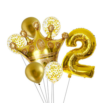 Σετ μπαλόνια 7 τμχ Gold Crown Number 1 2 3 4 5 6 7 8 9 Mylar Globos Balloons For Kids Προμήθειες διακόσμησης για πάρτι γενεθλίων ενηλίκων