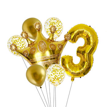 Σετ μπαλόνια 7 τμχ Gold Crown Number 1 2 3 4 5 6 7 8 9 Mylar Globos Balloons For Kids Προμήθειες διακόσμησης για πάρτι γενεθλίων ενηλίκων