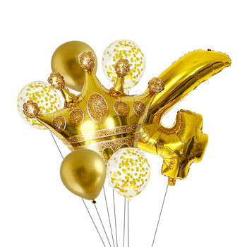 Σετ μπαλόνια 7 τμχ Gold Crown Number 1 2 3 4 5 6 7 8 9 Mylar Globos Balloons For Kids Προμήθειες διακόσμησης για πάρτι γενεθλίων ενηλίκων