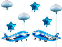2 buc. Avion mare albastru din aluminiu cu balon pentru decorare pentru petrecerea de aniversare cu tema pilotului