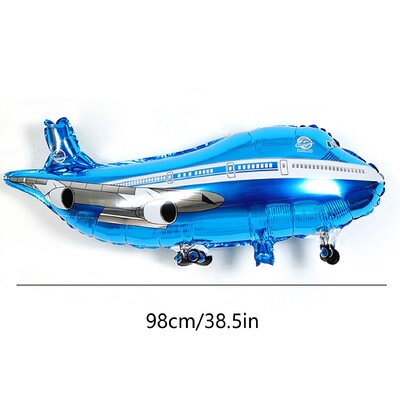 2 buc. Avion mare albastru din aluminiu cu balon pentru decorare pentru petrecerea de aniversare cu tema pilotului