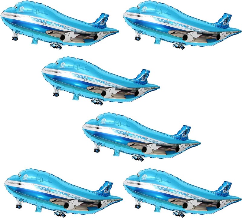 2 buc. Avion mare albastru din aluminiu cu balon pentru decorare pentru petrecerea de aniversare cu tema pilotului
