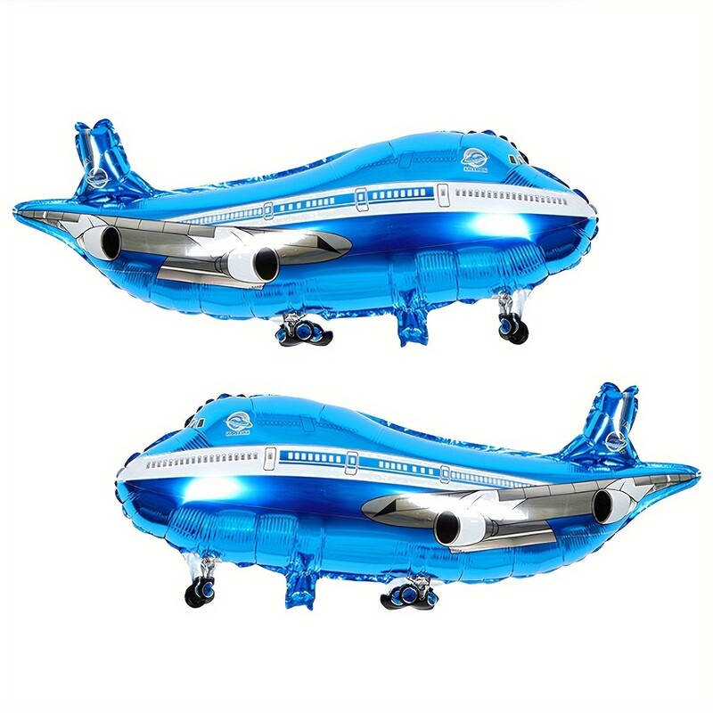 2 buc. Avion mare albastru din aluminiu cu balon pentru decorare pentru petrecerea de aniversare cu tema pilotului