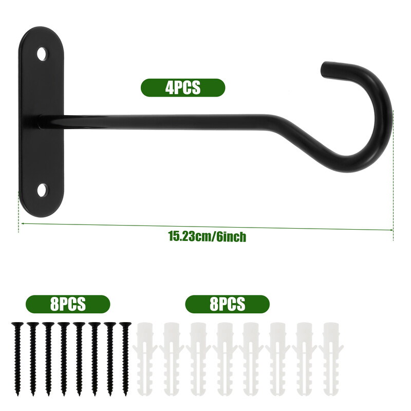4 бр. Метални куки за растения Монтирани на стена Куки за висящи кошници за външни хранилки за птици Плантари Фенери Вятърни камбанки Декорация на дома
