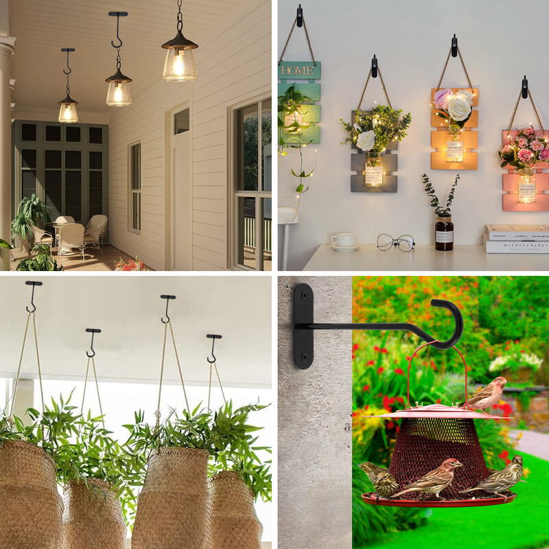 4 бр. Метални куки за растения Монтирани на стена Куки за висящи кошници за външни хранилки за птици Плантари Фенери Вятърни камбанки Декорация на дома
