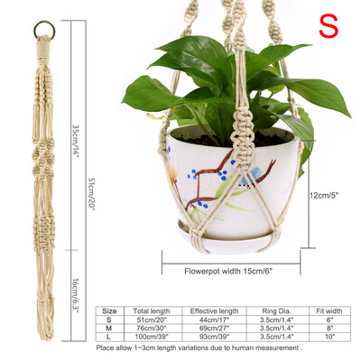 Kabantis augalas Geležinis žiedinis kabykla Rankų darbo makramo medvilnė 51/76 cm krepšelis gėlių vazonų sodintuvo laikiklis Kiemo sodo sienų dekoras