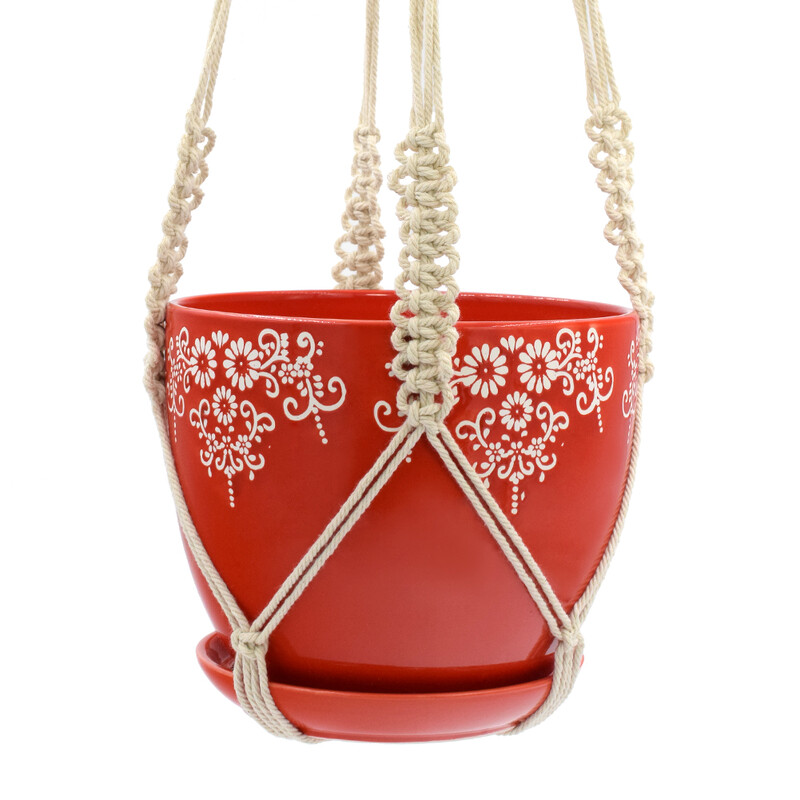 Kabantis augalas Geležinis žiedinis kabykla Rankų darbo makramo medvilnė 51/76 cm krepšelis gėlių vazonų sodintuvo laikiklis Kiemo sodo sienų dekoras