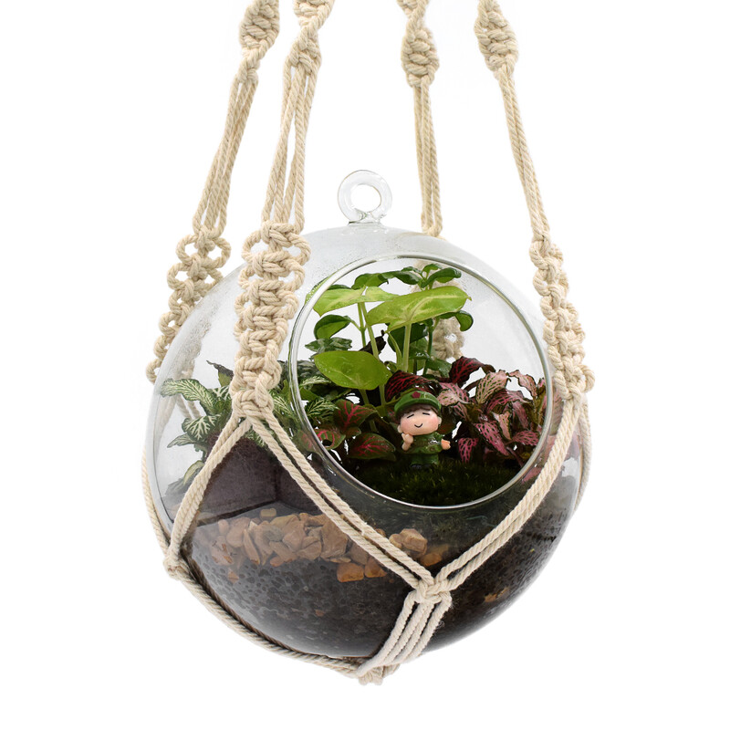 Kabantis augalas Geležinis žiedinis kabykla Rankų darbo makramo medvilnė 51/76 cm krepšelis gėlių vazonų sodintuvo laikiklis Kiemo sodo sienų dekoras