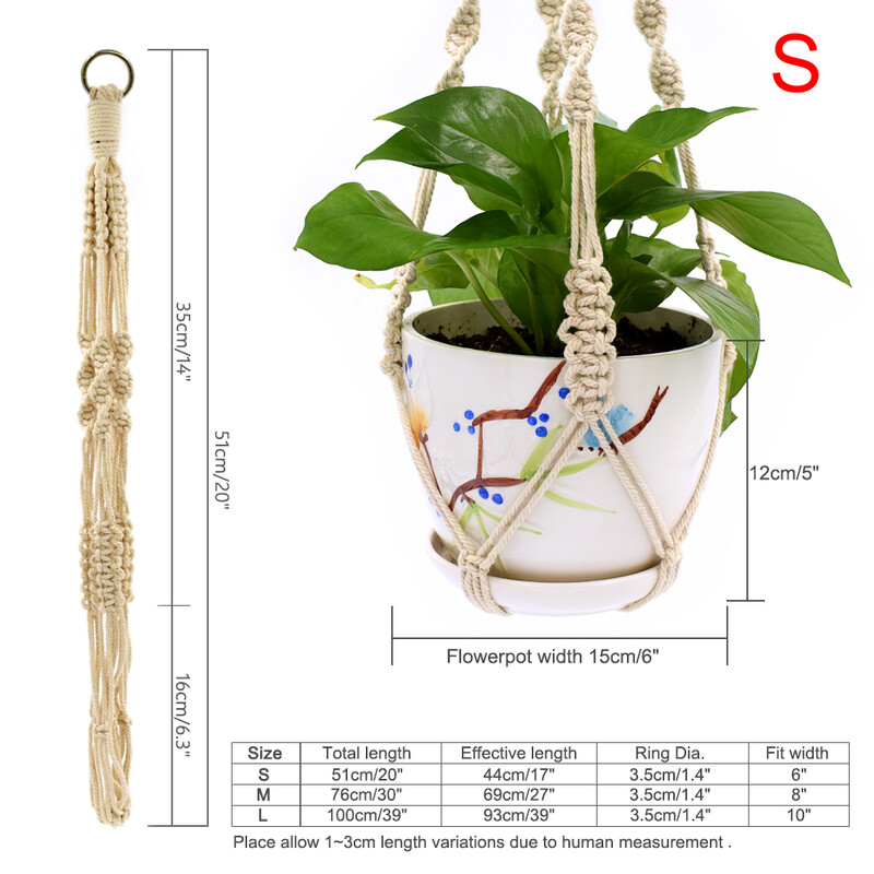 Kabantis augalas Geležinis žiedinis kabykla Rankų darbo makramo medvilnė 51/76 cm krepšelis gėlių vazonų sodintuvo laikiklis Kiemo sodo sienų dekoras