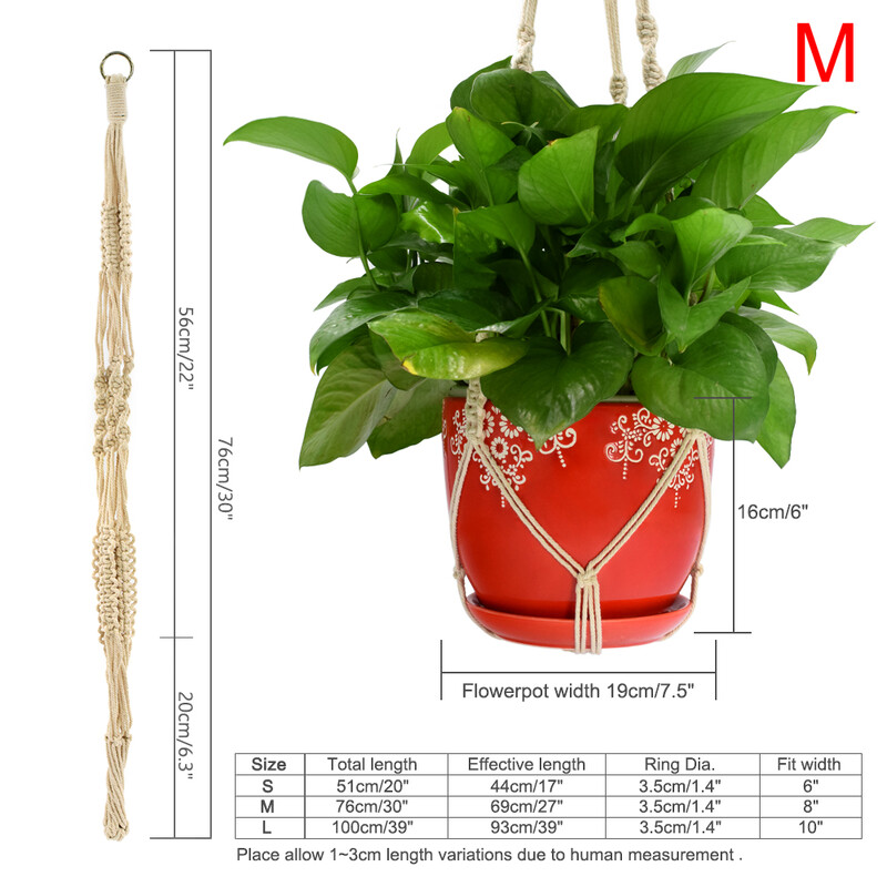 Kabantis augalas Geležinis žiedinis kabykla Rankų darbo makramo medvilnė 51/76 cm krepšelis gėlių vazonų sodintuvo laikiklis Kiemo sodo sienų dekoras