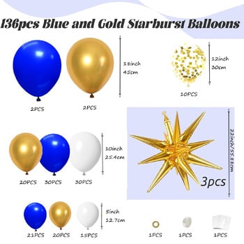 Σετ 136PCS Royal Blue and Gold Balloon Arched Flower Ring για επετειακό γάμο, διακόσμηση πρωτοχρονιάτικου πάρτι γενεθλίων