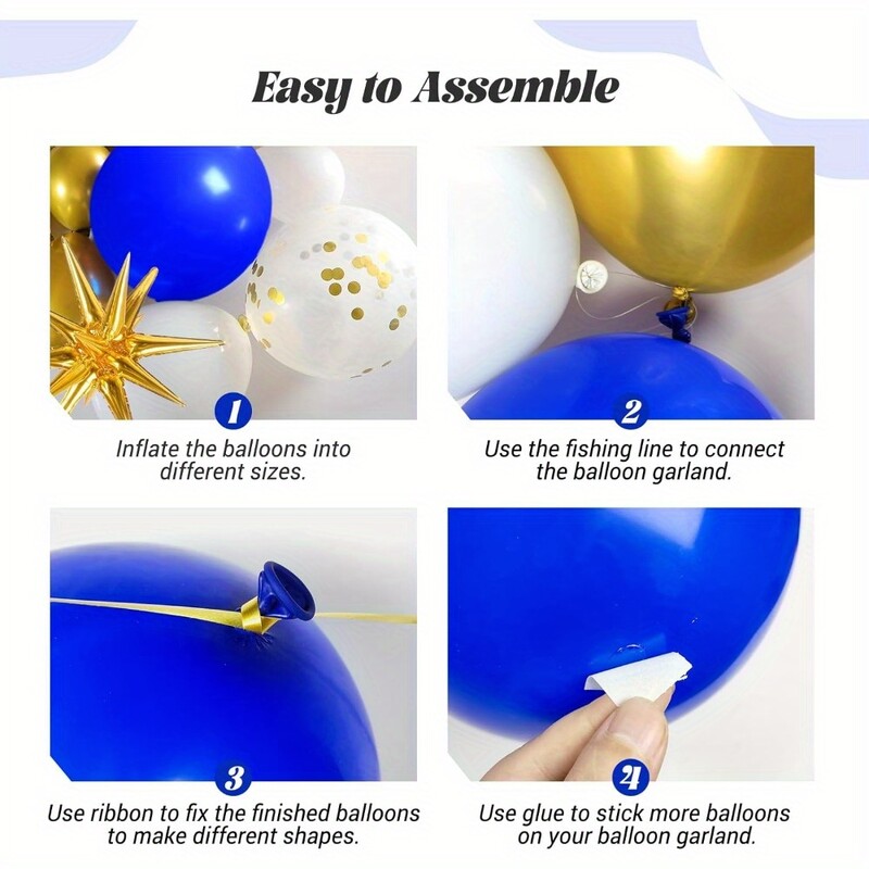 Set de inele cu flori arcuite cu balon albastru regal și auriu, 136 de bucăți, pentru nuntă de aniversare, decorațiuni pentru petrecerea de aniversare de Anul Nou