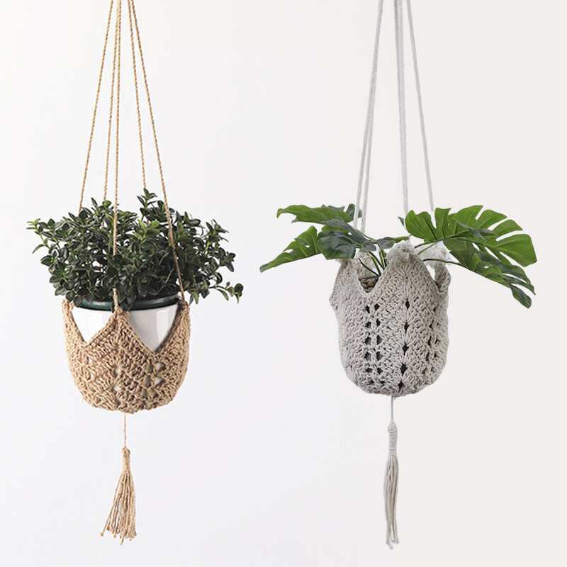 Sodo augalų kabantis krepšelis Medvilninis virvelinis kabykla gėlių vazonas Rankų darbo makramo vazonas Kišeninė siena Bohemia kiemo namų puošmena