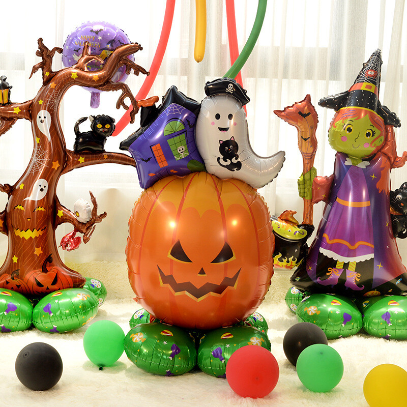1 sada obrovských stojanových podstavcových halloweenskych fóliových balónov, tekvicových duchov, čarodejníckych balónov, stromčekov duchov, halloweenskych párty dekorácií