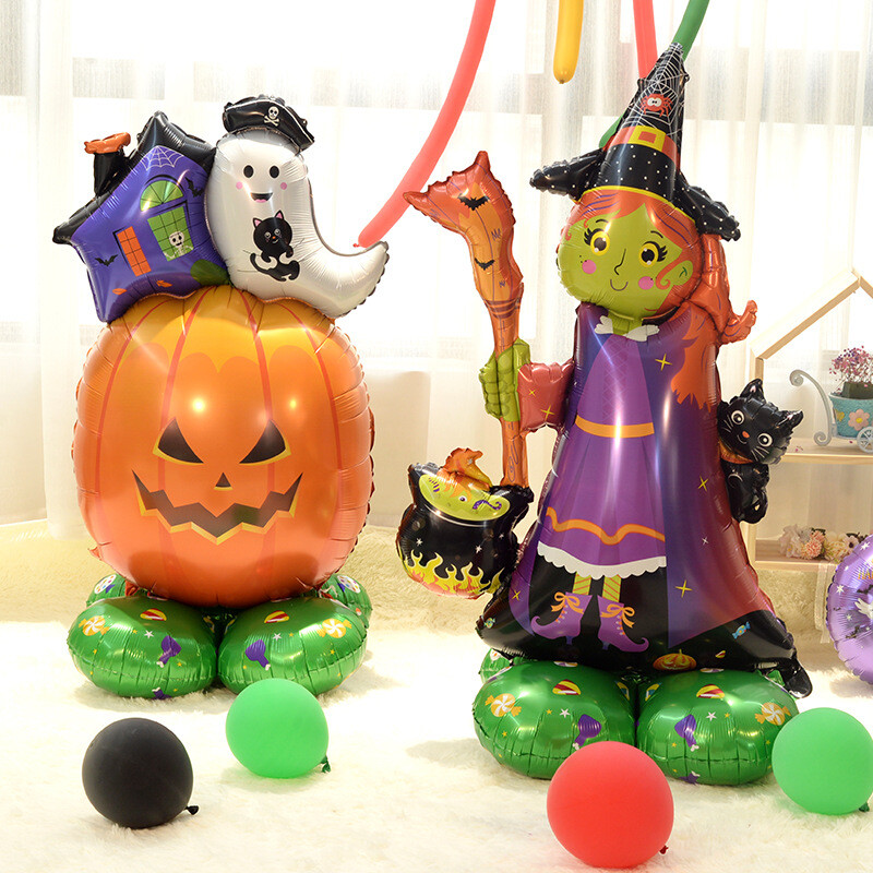 1 sada obrovských stojanových podstavcových halloweenskych fóliových balónov, tekvicových duchov, čarodejníckych balónov, stromčekov duchov, halloweenskych párty dekorácií