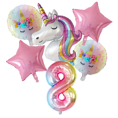 1 set de baloane cu unicorn curcubeu de 30 de inci cu numere de baloane din folie pentru primii copii cu tema de unicorn, decorațiuni pentru petrecerea de naștere