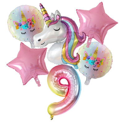 1 set de baloane cu unicorn curcubeu de 30 de inci cu numere de baloane din folie pentru primii copii cu tema de unicorn, decorațiuni pentru petrecerea de naștere