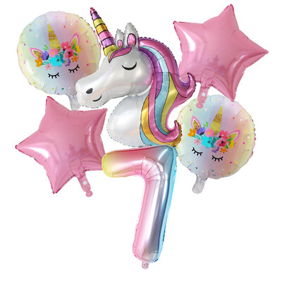 1 set de baloane cu unicorn curcubeu de 30 de inci cu numere de baloane din folie pentru primii copii cu tema de unicorn, decorațiuni pentru petrecerea de naștere