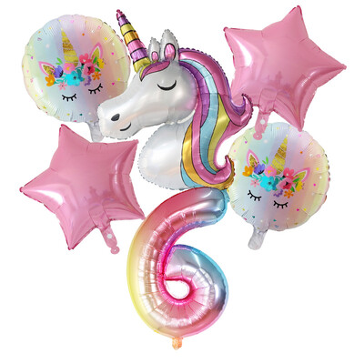 1 set de baloane cu unicorn curcubeu de 30 de inci cu numere de baloane din folie pentru primii copii cu tema de unicorn, decorațiuni pentru petrecerea de naștere