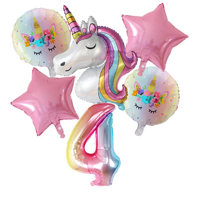 1 set de baloane cu unicorn curcubeu de 30 de inci cu numere de baloane din folie pentru primii copii cu tema de unicorn, decorațiuni pentru petrecerea de naștere