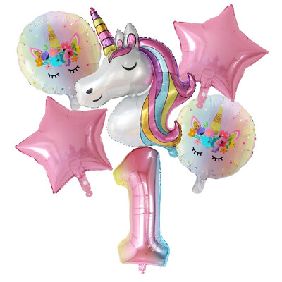 1 set de baloane cu unicorn curcubeu de 30 de inci cu numere de baloane din folie pentru primii copii cu tema de unicorn, decorațiuni pentru petrecerea de naștere