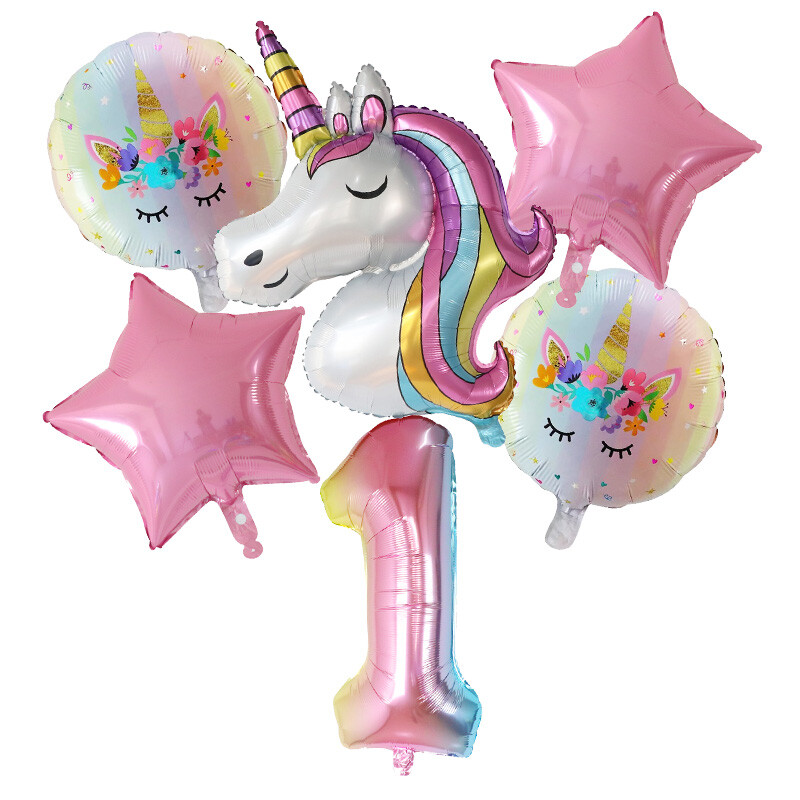 1 set de baloane cu unicorn curcubeu de 30 de inci cu numere de baloane din folie pentru primii copii cu tema de unicorn, decorațiuni pentru petrecerea de naștere
